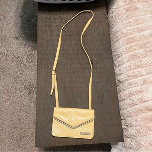 Tahari Butter Yellow Envelope Crossbody Bag with Silver Ball Detail